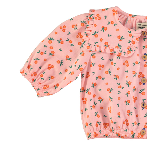 Camicia rosa con stampa fiori all over per neonata e bambina