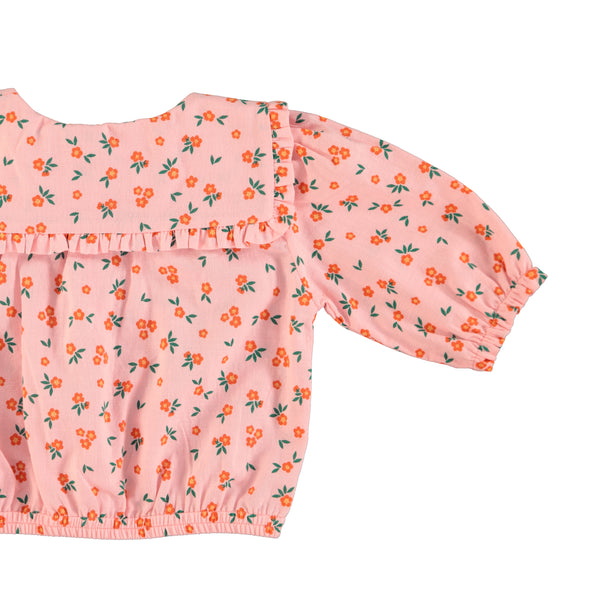Camicia rosa con stampa fiori all over per neonata e bambina