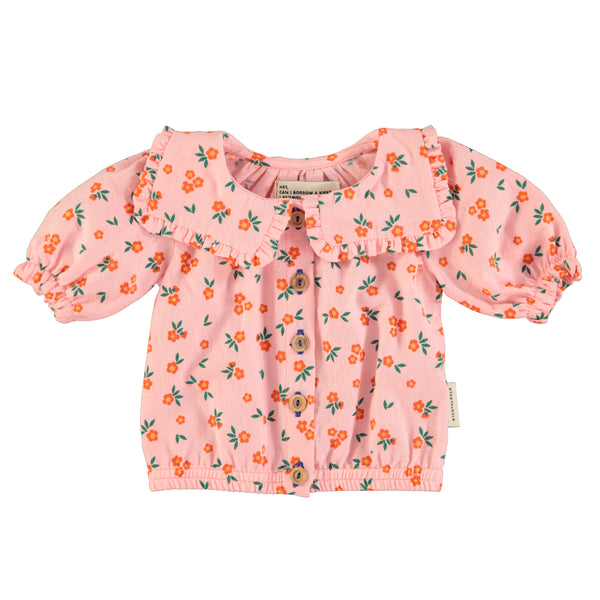 Camicia rosa con stampa fiori all over per neonata e bambina