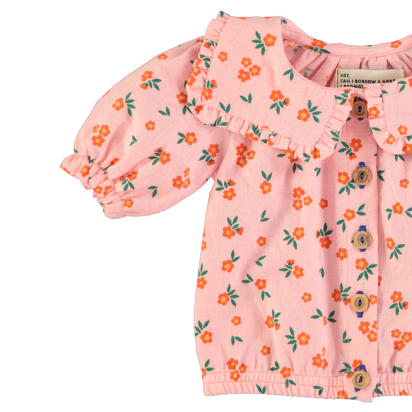 Camicia rosa con stampa fiori all over per neonata e bambina
