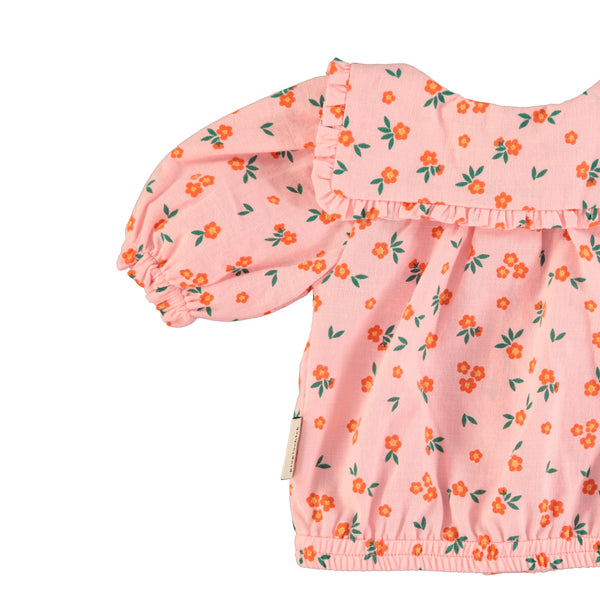 Camicia rosa con stampa fiori all over per neonata e bambina