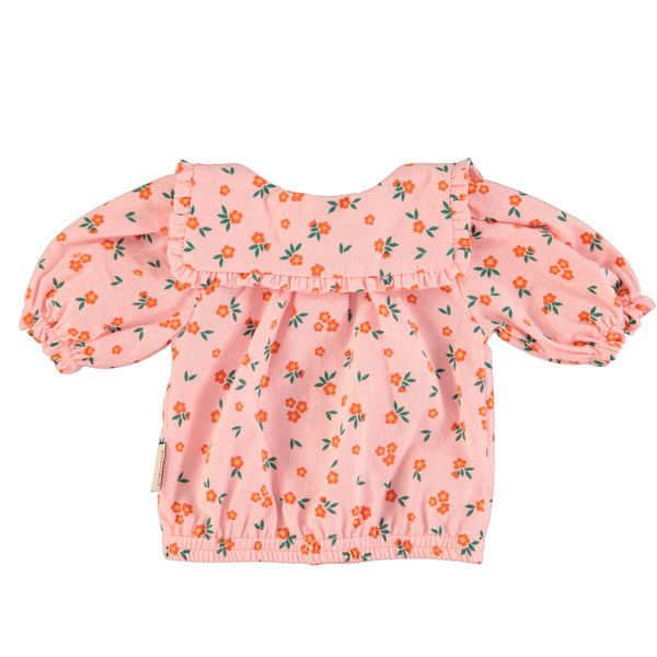 Camicia rosa con stampa fiori all over per neonata e bambina