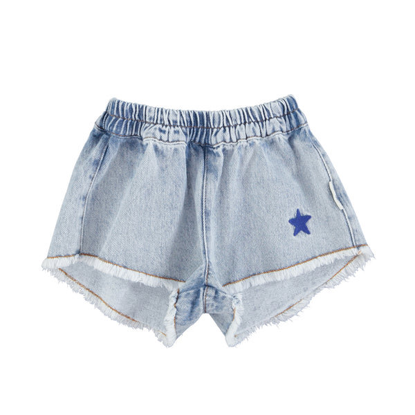 Short in denim chiaro per bambina