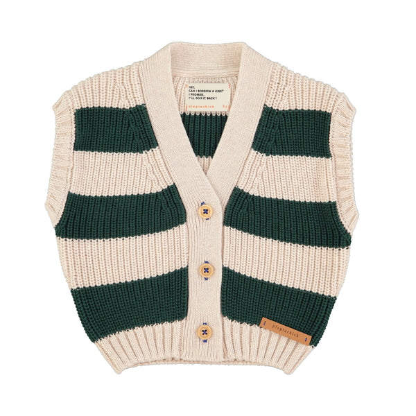 Gilet in maglia a righe écru e verde per bambini