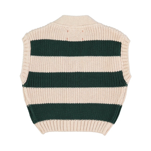 Gilet in maglia a righe écru e verde per bambini
