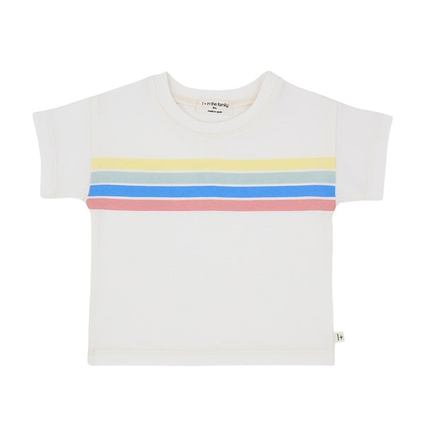 T-shirt panna con righe multicolor per neonato 1+ more in the family ALAYOR OFF-WHITE 