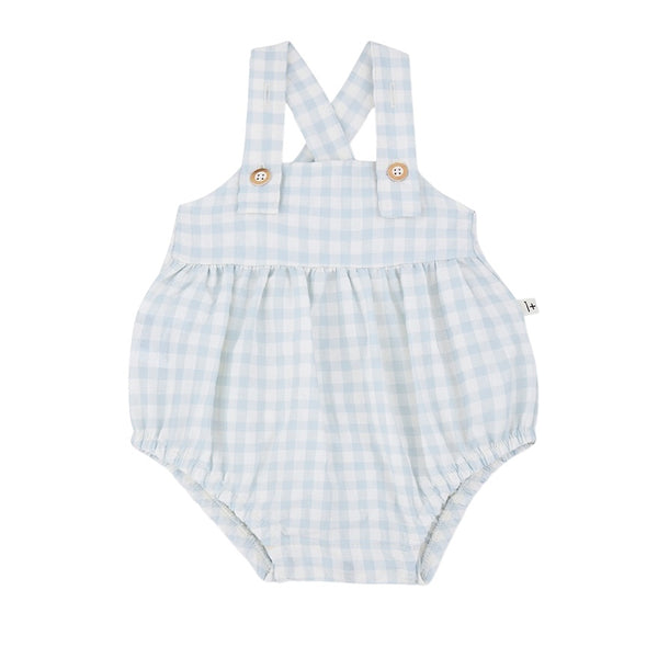 Salopette check bianco e azzurro per neonato 1+ more in the family PATRAS MISTY-BLUE 