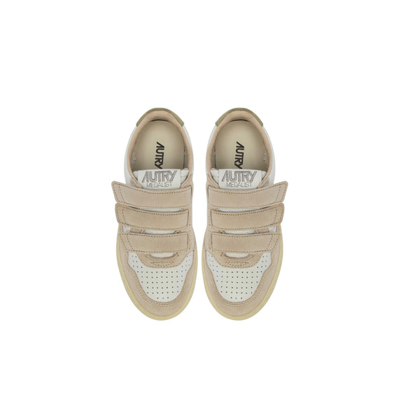 Sneakers in pelle bianca e suede verde e beige per bambini Autry KILK 3U05 