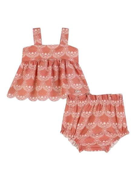 Set rosa top + short con stampa all over per neonata Chloé C20921 45U 
