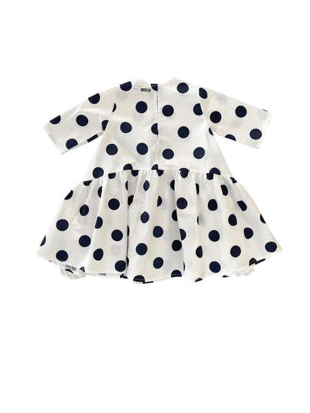 Abito bianco a pois blu per neonata e bambina Cucù Lab ALICE POIS BLU 