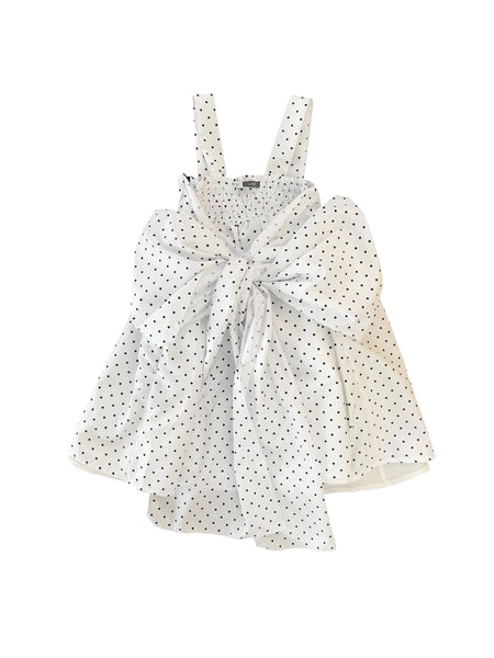 Abito bianco a pois blu per neonata e bambina Cucù Lab CEREMONY BOW MICROPOIS 