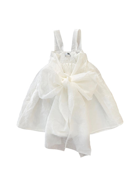 Abito bianco effetto stropicciato per neonata e bambina Cucù Lab CEREMONY BOW STROPICCIO 