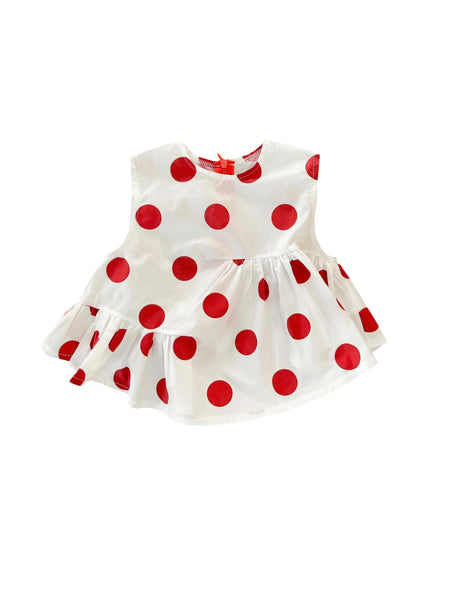 Top bianco a pois rossi per neonata e bambina Cucù Lab SABRINA SUMMER POIS ROSSO 