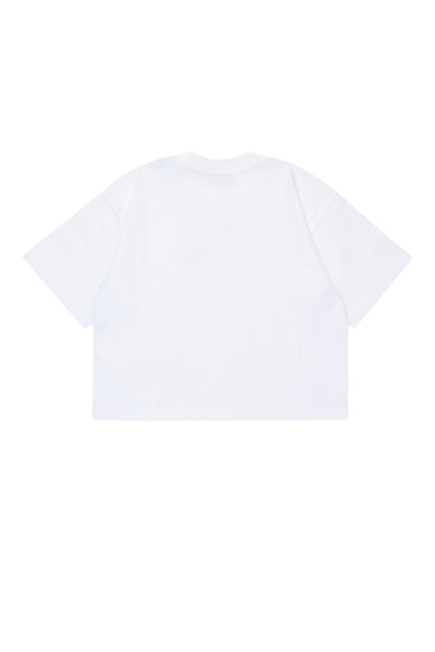T-shirt cropped bianca con logo per bambina Diesel J02428 K100 