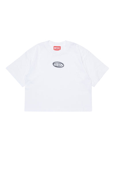 T-shirt cropped bianca con logo per bambina Diesel J02428 K100 
