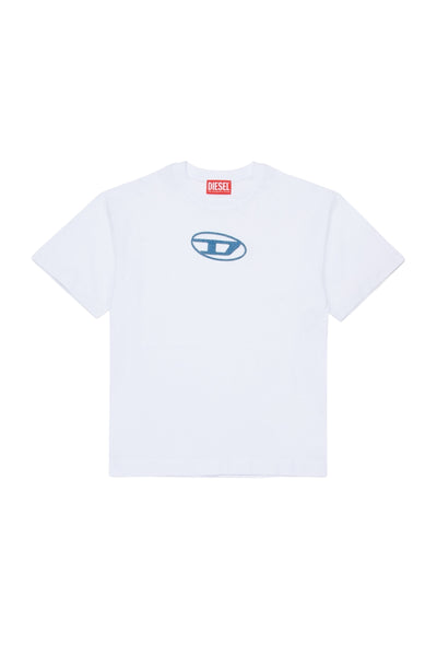 T-shirt bianca con logo per bambino Diesel J02590 K100 