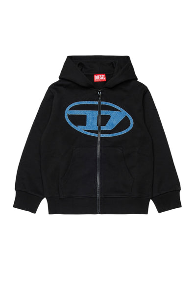 Felpa aperta nera con logo per bambino Diesel J02622 K900 