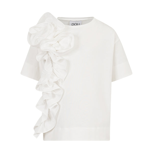 T-shirt bianca con applicazione floreale per bambina Doudou DY8A61 101 