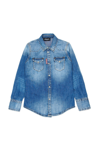 Camicia in denim blu per bambino Dsquared2 DQ2887 DQ01 