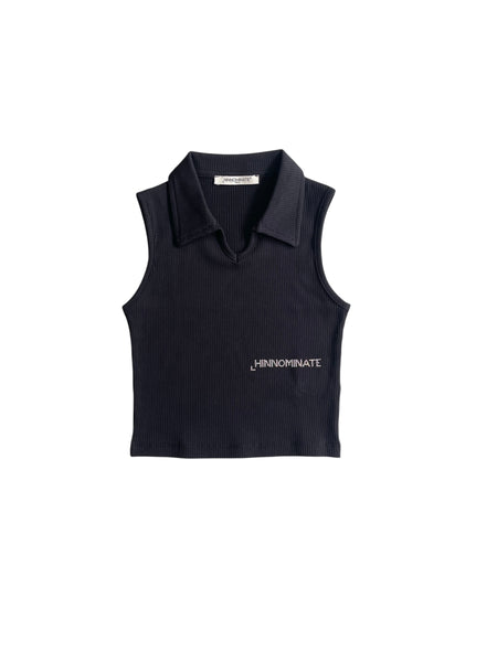 Top nero a costine con colletto per bambina Hinnominate 3646MP00363 BLACK 