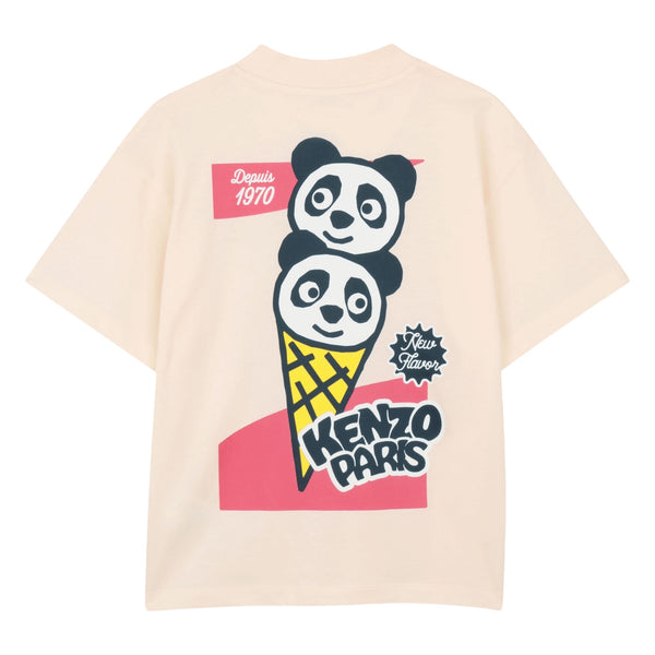 T-shirt panna con stampe per bambini Kenzo K61678 208 