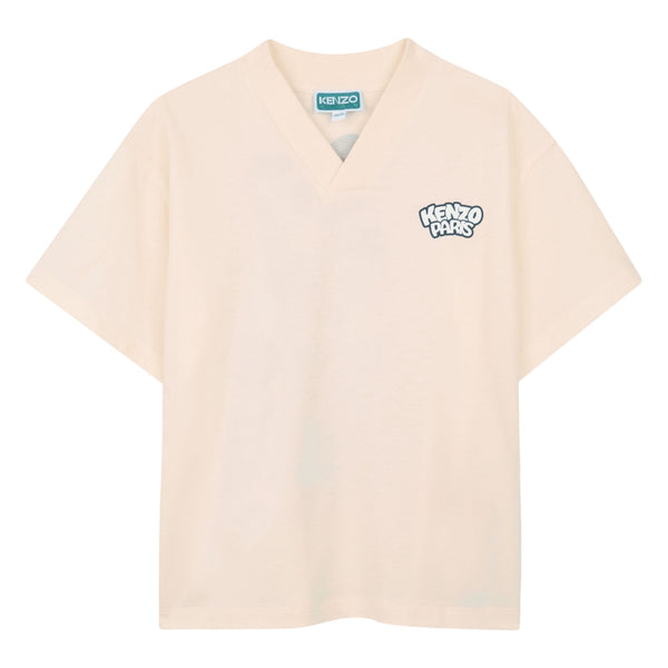 T-shirt panna con stampe per bambini Kenzo K61678 208 