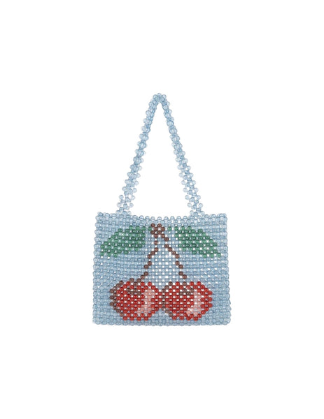Borsa azzurra in perle con ciliegia per bambina Konges slojd KS104724 CHERRY 
