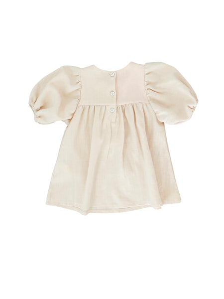 Abito pesca  con ricami  beige per neonata Maperò M33221 ROSA TRAMONT 