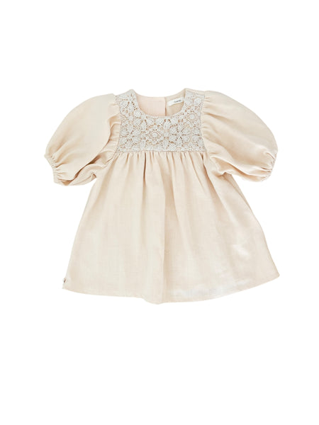 Abito pesca  con ricami  beige per neonata Maperò M33221 ROSA TRAMONT 