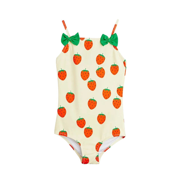 Costume con stampa fragole all over per neonata e bambina Mini Rodini 1100034411 OFFWHITE 