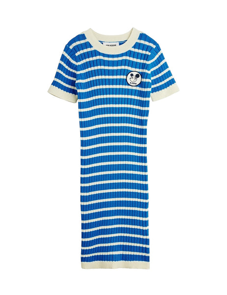 Abito a coste a righe blu e panna per bambina Mini Rodini 2625012160 BLUE 