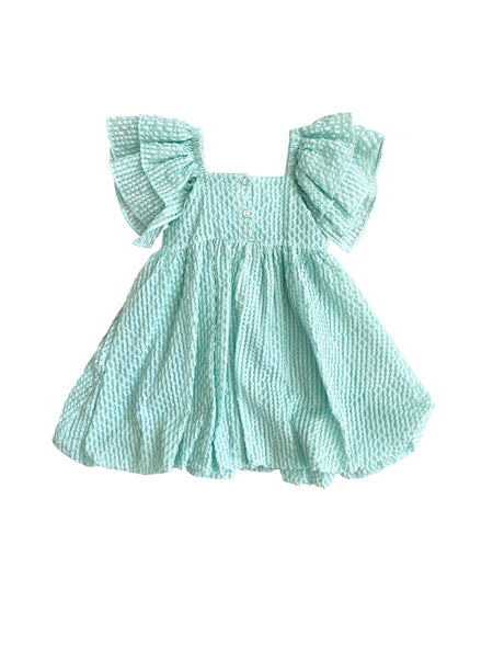 Abito a quadretti vichy verde acqua per neonata e bambina Miss Grant MG1594 ACQUA 