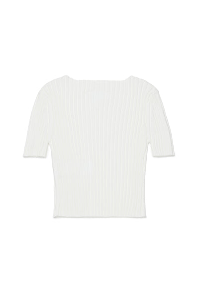 Maglia bianca a coste con logo per bambina MM6 Maison Margiela M60989 M6101 