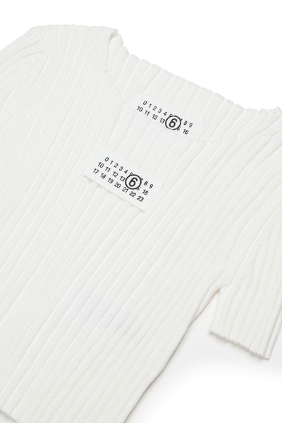 Maglia bianca a coste con logo per bambina MM6 Maison Margiela M60989 M6101 