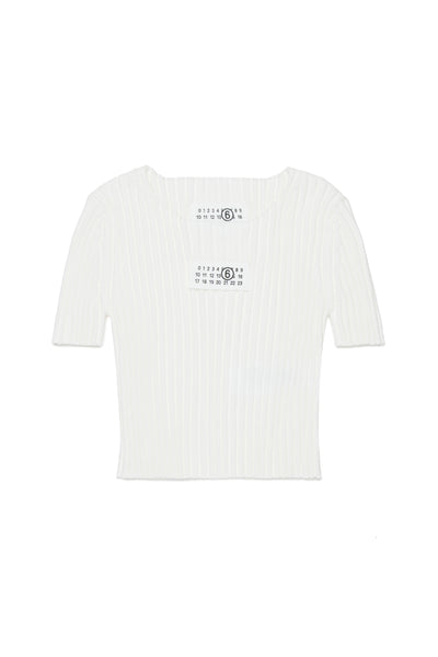 Maglia bianca a coste con logo per bambina MM6 Maison Margiela M60989 M6101 