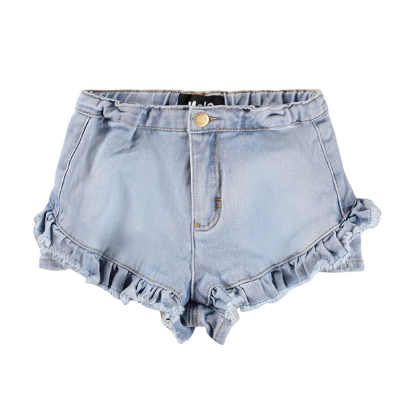 Shorts in denim blu chiaro con volant per bambina Molo AGNETHA 9484 