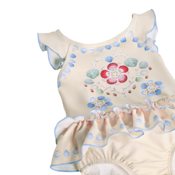Costume intero beige con motivo conchiglie per neonata Molo NALANI 5218 