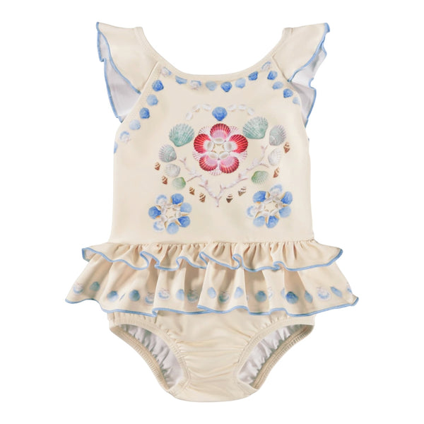 Costume intero beige con motivo conchiglie per neonata Molo NALANI 5218 