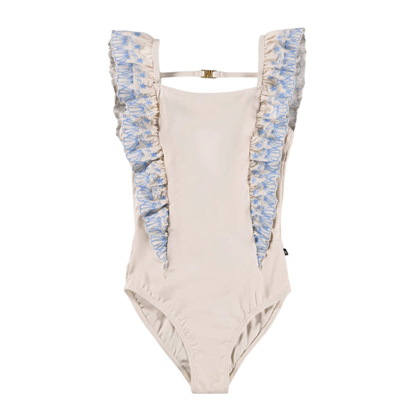Costume intero panna con ricami azzurri per bambina Molo NATHALIE 5602 