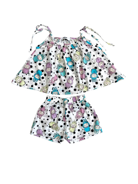 Completo bianco con stampa all over per neonata e bambina Mousse kids LKCMN190 BABEFUR 