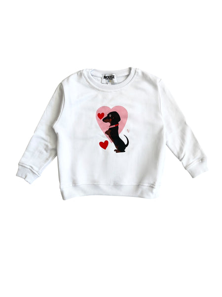 Felpa bianca con stampa per neonata e bambina Mousse kids LKFG130W BASSET 