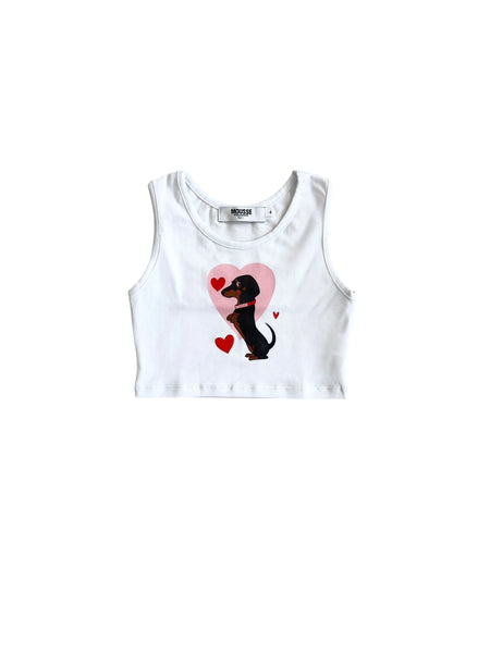 Top bianco con stampa per neonata e bambina Mousse kids LKTC130W BASSET 
