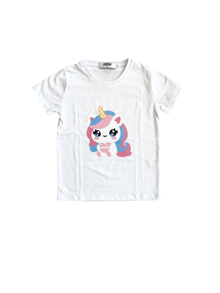 T-shirt bianca con stampa per neonata e bambina Mousse kids LKTS120W LOVUNICORN 