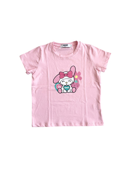T-shirt rosa con stampa per neonata e bambina Mousse kids LKTS140P LEOHAPPY 