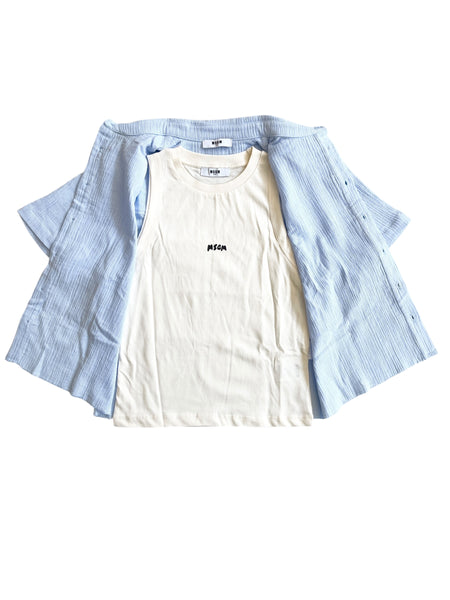 Camicia a righe celeste con canotta per bambino Msgm S6MSJBCS198 050 