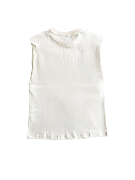 T-shirt crema senza maniche con logo per bambino Msgm S6MSJBTH242 013 