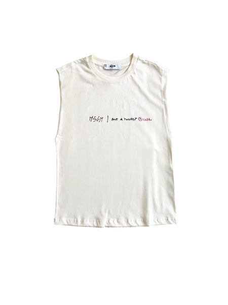 T-shirt crema senza maniche con logo per bambino Msgm S6MSJBTH242 013 