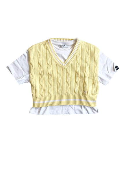 Gilet giallo con t-shirt bianca per bambina Msgm S6MSJGTH034 001/79 