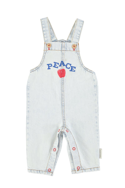 Salopette in denim chiaro con stampa per neonati Piupiuchick SS26.BB2611A DENIM 
