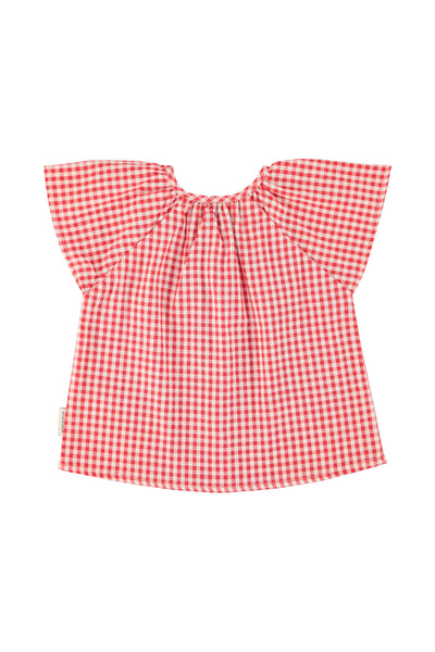 Blusa check rosso e bianco per neonata e bambina Piupiuchick SS26.BM2605 RED&ECRU 